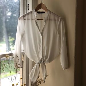 ZARA White Front Tie Top